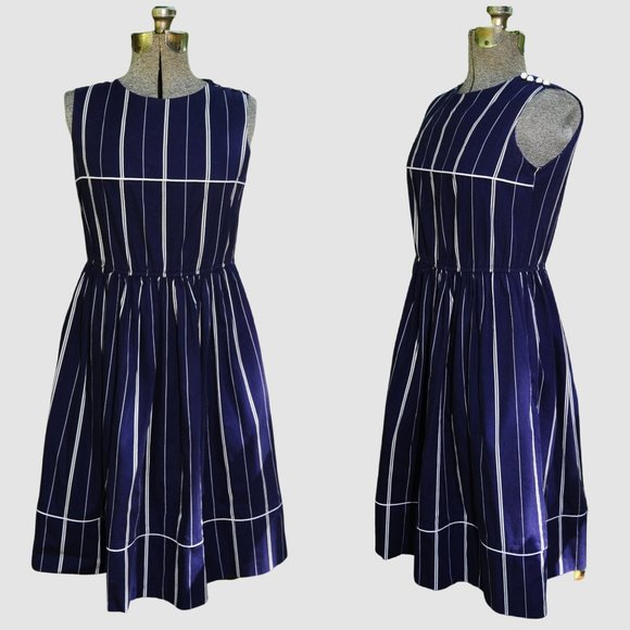 VTG Navy Blue & White Cotton Sleeveless Dress S/M - Picture 1 of 12